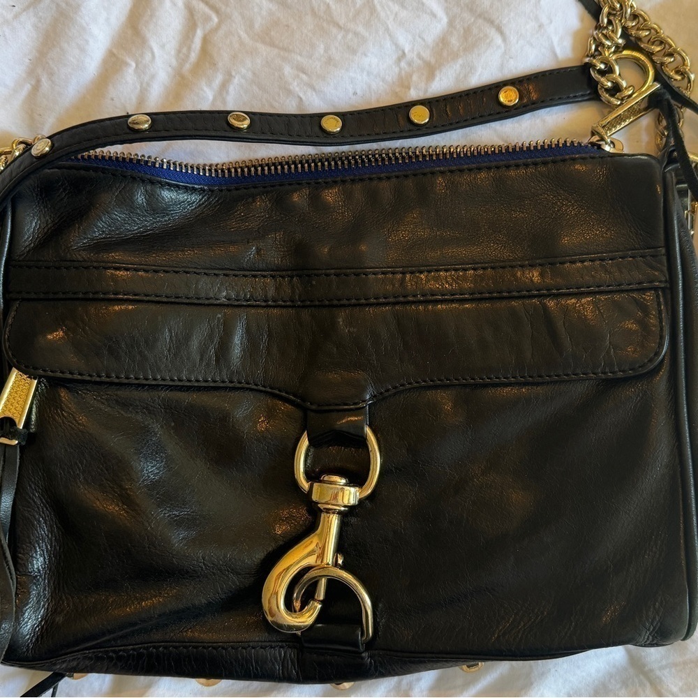 Rebecca Minkoff MAB Mini Mac Clutch Crossbody Black Leather Turn Lock Bag - Picture 4 of 7